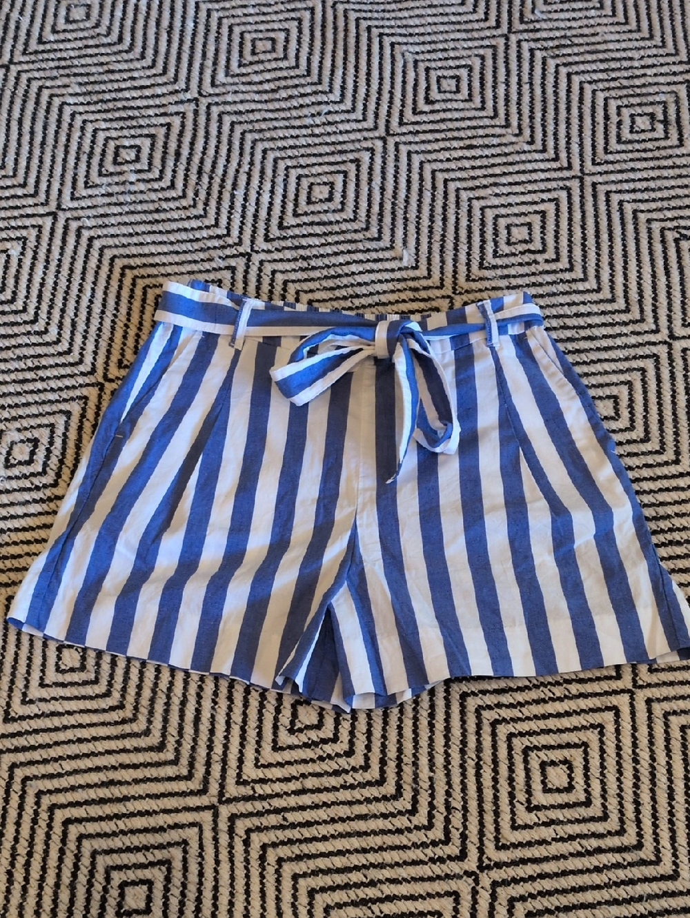 J. Crew Blue and White Vertical Stripe Tie-Waist Shorts